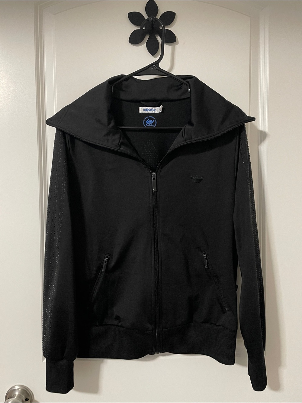 Adidas Black Lightweight Zip-Front Studded/ Bedazzled Track Jacket